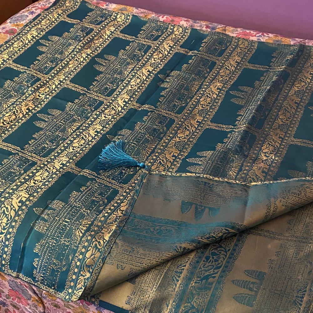 Thai Silk Blue and Gold Table Runner/Wall Hanging